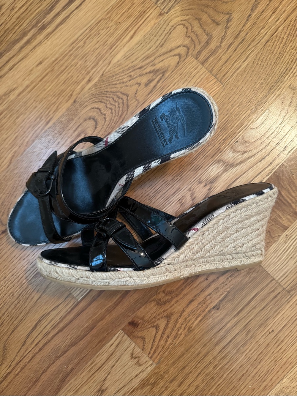 Burberry Black Patent Slide Mules with Signature Check Trim - Picture 7 of 7